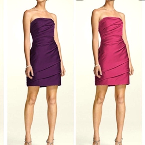 DAVID BRIDAL•red pink satin strapless ruched dress - Picture 1 of 7